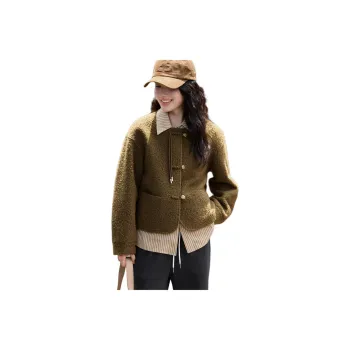 Mo Han Yi Mei Velvet feel Coat Women's Coffee Green
