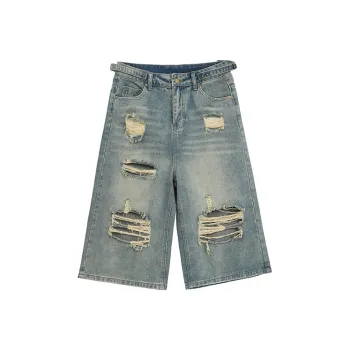 QOTRIOCK Denim Shorts Unisex Washed Blue
