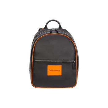 EMPORIO ARMANI Microfiber With Leather Backpack Men's Black & Orange
