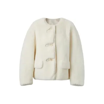 3COLOUR Velvet feel Coat Women's Ecru