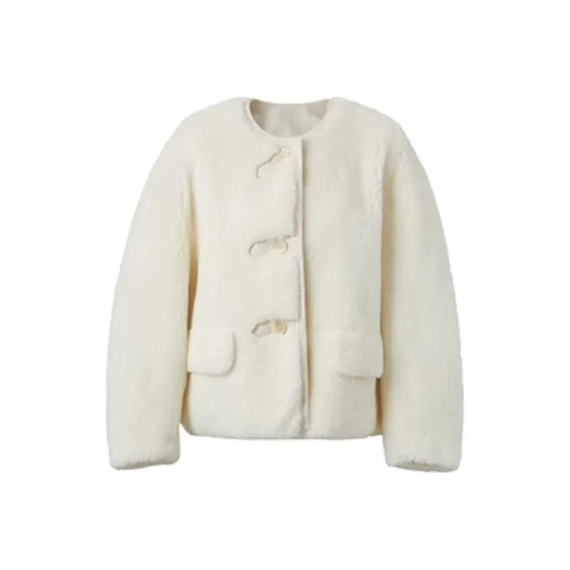 3COLOUR Velvet feel Coat Women's Ecru-0