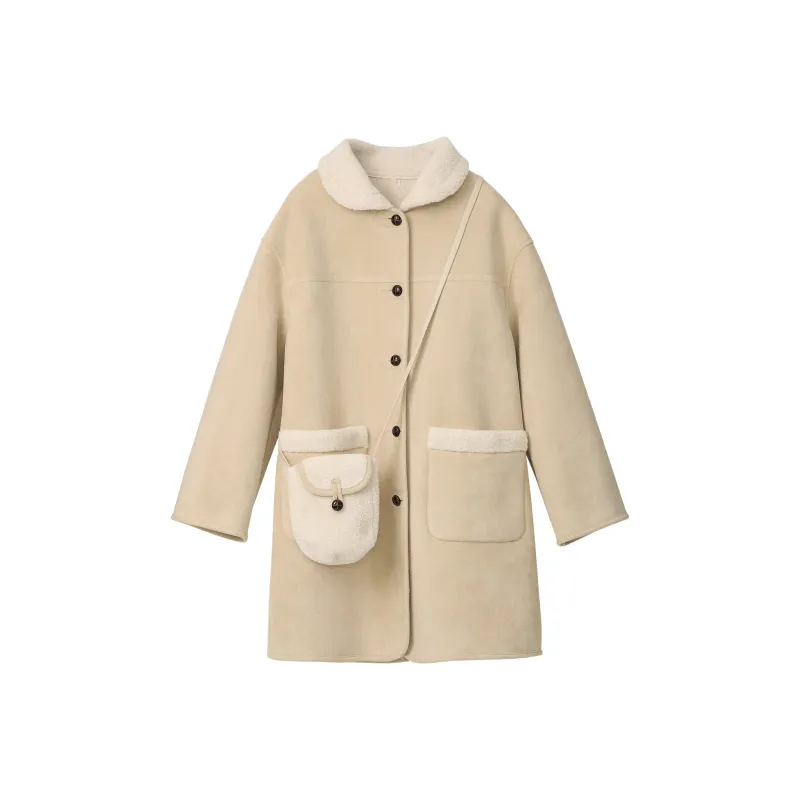 Fstudio Fall And Winter Korean Petite Commute Warm Mid Length Nappa Coat Women's Apricot-0