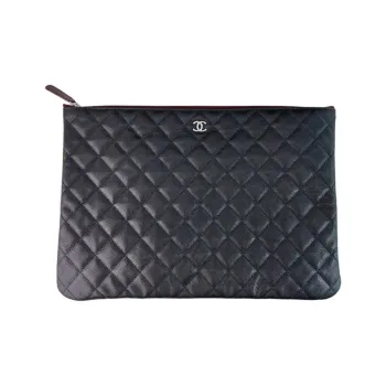 CHANEL Lambskin Clutch Large Size Women's Black