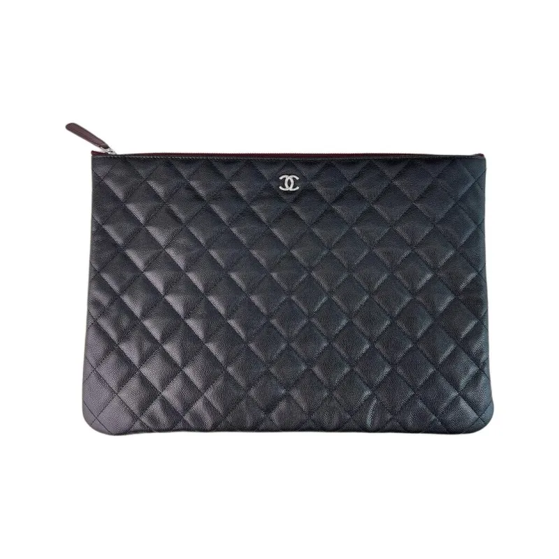 CHANEL Lambskin Clutch Large Size Women's Black-0