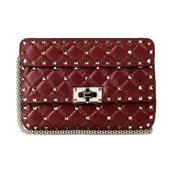 Valentino Lambskin Shoulder Bag Trumpets Women's Burgundy