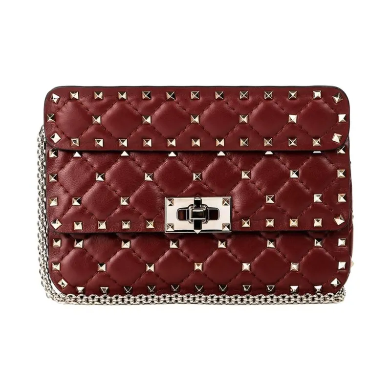 Valentino Lambskin Shoulder Bag Trumpets Women's Burgundy-0