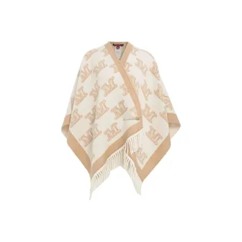 MaxMara Studio All Over Logo Patterned Fringed Edge Cape