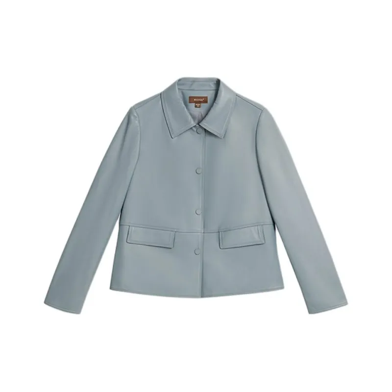 Yiner Leather Jacket Women's Slate Blue-0
