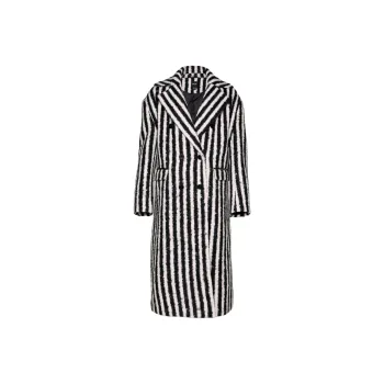 NASTY GAL Striped Wool Look Maxi Coat Coats Women's Monochrome