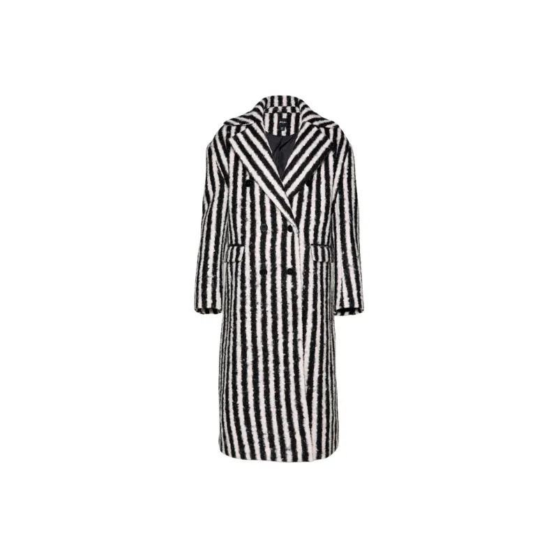 NASTY GAL Striped Wool Look Maxi Coat Coats Women's Monochrome-0