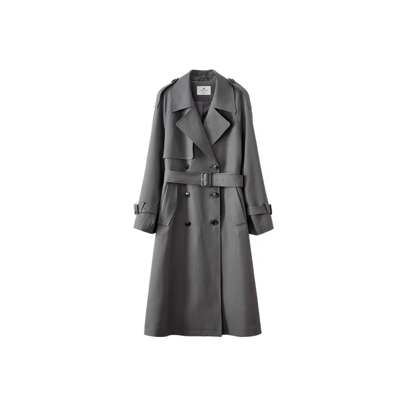 XIANGYING Trench Coat Women's Gray-0