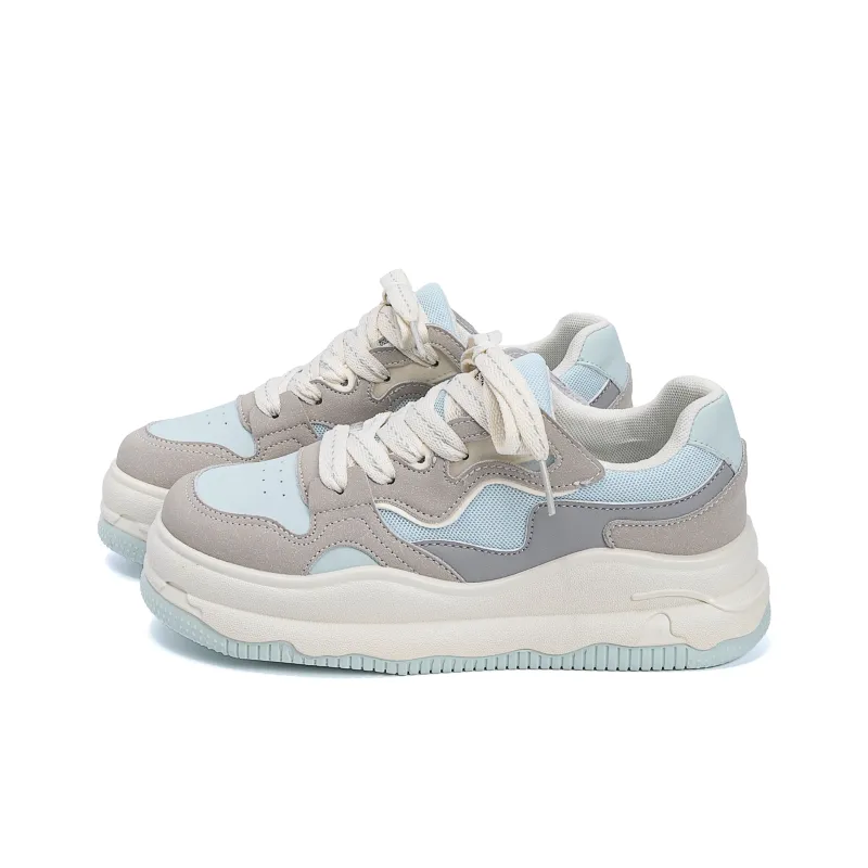 HUANQIU Coverage Abrasion Resistant Lightweight Low Top Skateboard Shoes Women's Blue Gray-1