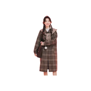 ZIHAN Coat Women's Coffee Plaid