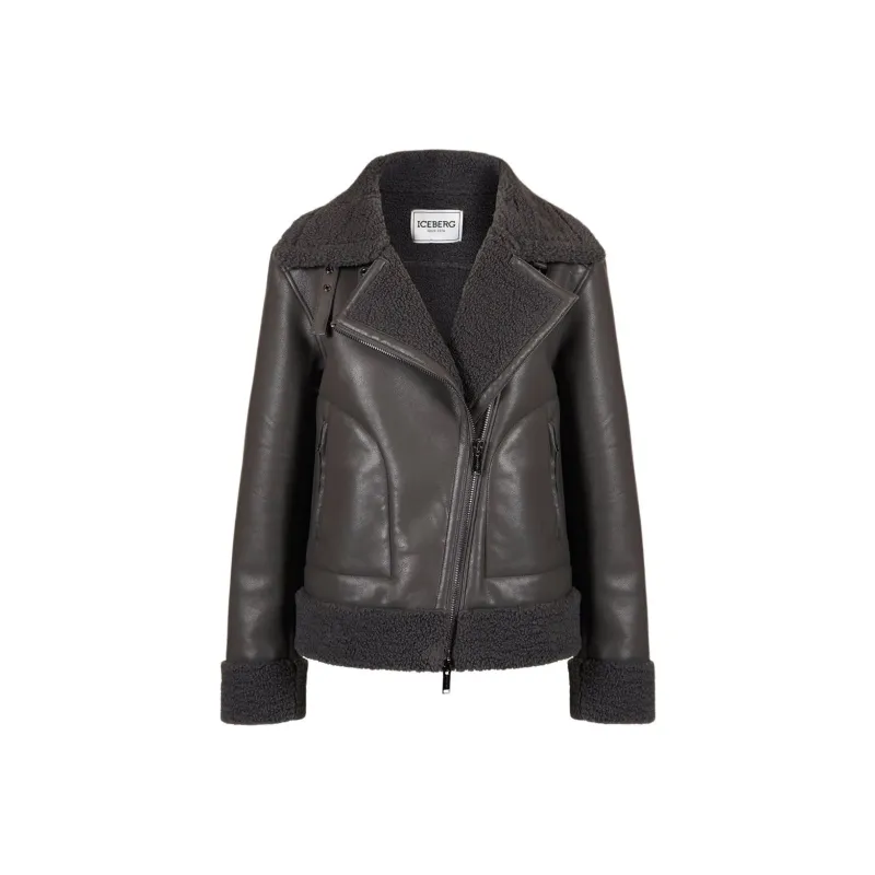 Iceberg Leather Jacket Women's Dark Gray-0