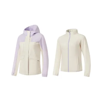 QIAODAN Mountain God Series Windbreaker Jackets Women's Cream White/Taro Paste Purple