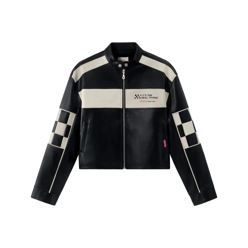 Coca Cola Leather Jacket Women's Black-0
