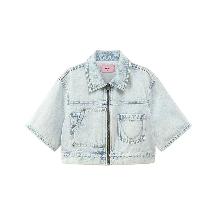 CHUU Cropped Coat Women's Light Denim Blue-0