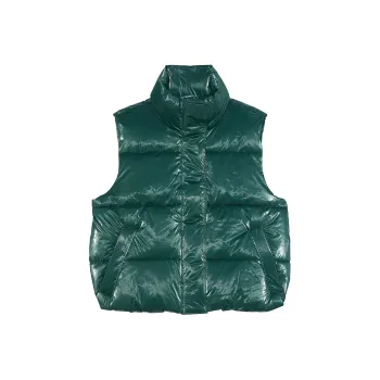 Victoria's Secret PINK High Shine Marshmallow Puffer Vest By PINK/DFB Vest Women's Deep Forest Gold Glitter