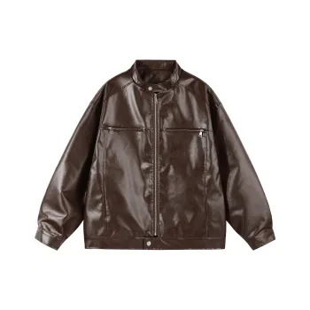 VS WHAT Leather Jacket Women's Coffee