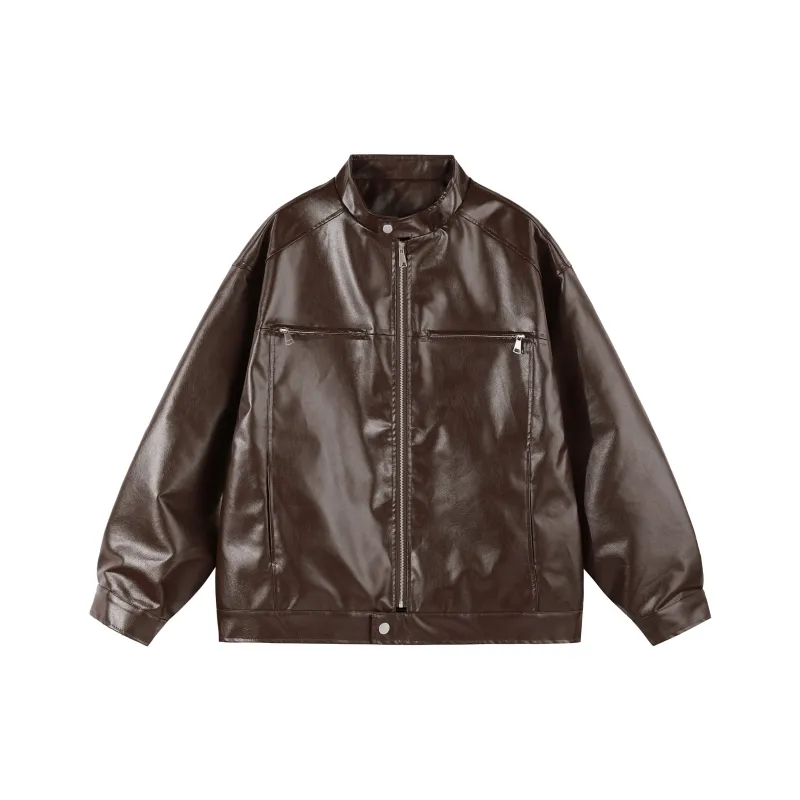 VS WHAT Leather Jacket Women's Coffee-2