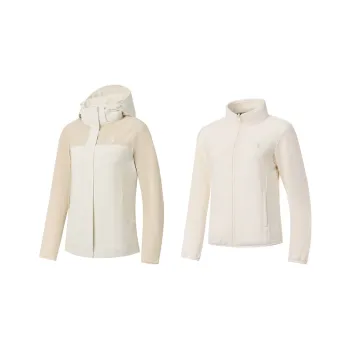 QIAODAN Mountain God Series Windbreaker Jackets Women's Cream White/Birch Wood