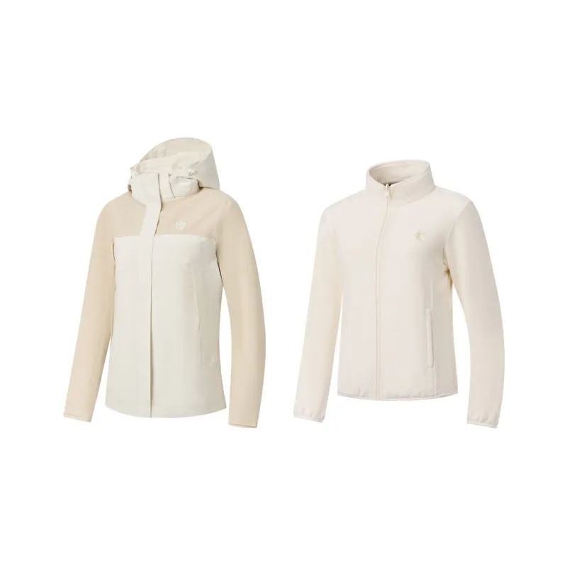 QIAODAN Mountain God Series Windbreaker Jackets Women's Cream White/Birch Wood-0