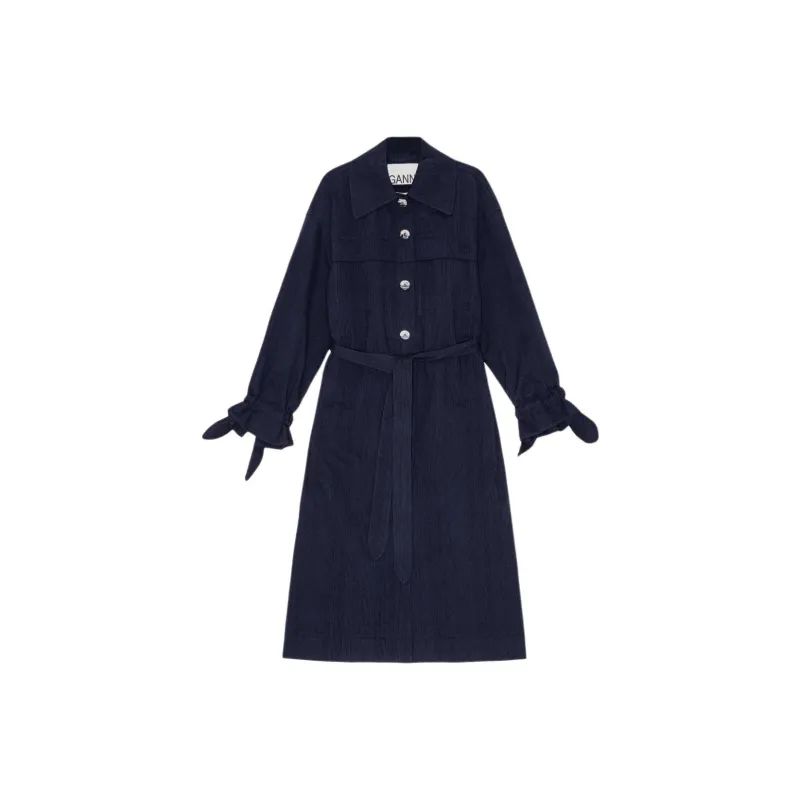 GANNI Trench Coats Women's Blue-0