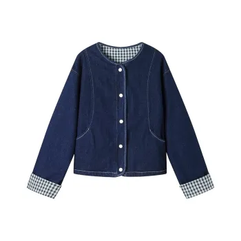 Korean Style Cropped Coat Women's Denim Blue