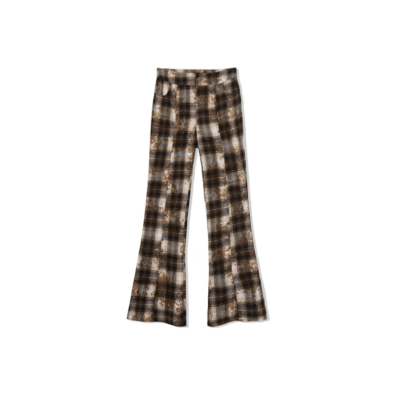 LA CRAWFISH Casual Pants Women's Yellow Coffee Plaid-0