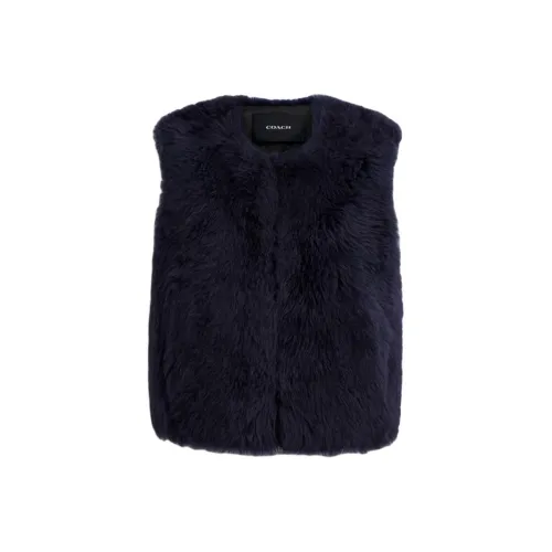COACH FW24 Velvet-feel Coat Women's Dark Blue
