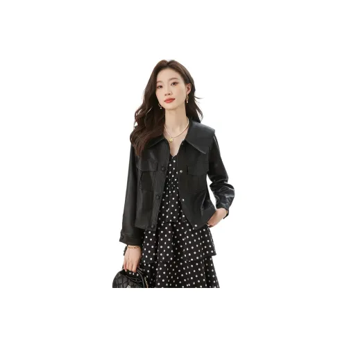 TERRE BLEUE Leather Jacket Women's Black