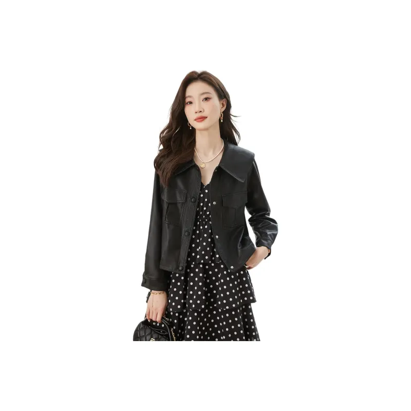 TERRE BLEUE Leather Jacket Women's Black-0