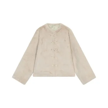 ELF SACK Velvet feel Coat Women's Soft And Sticky Cream Apricot