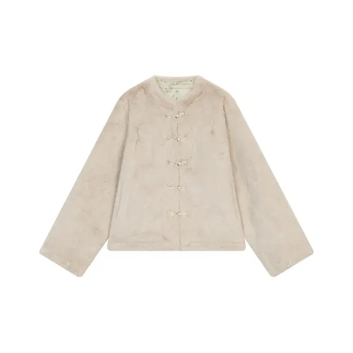 ELF SACK Velvet feel Coat Women's Soft And Sticky Cream Apricot