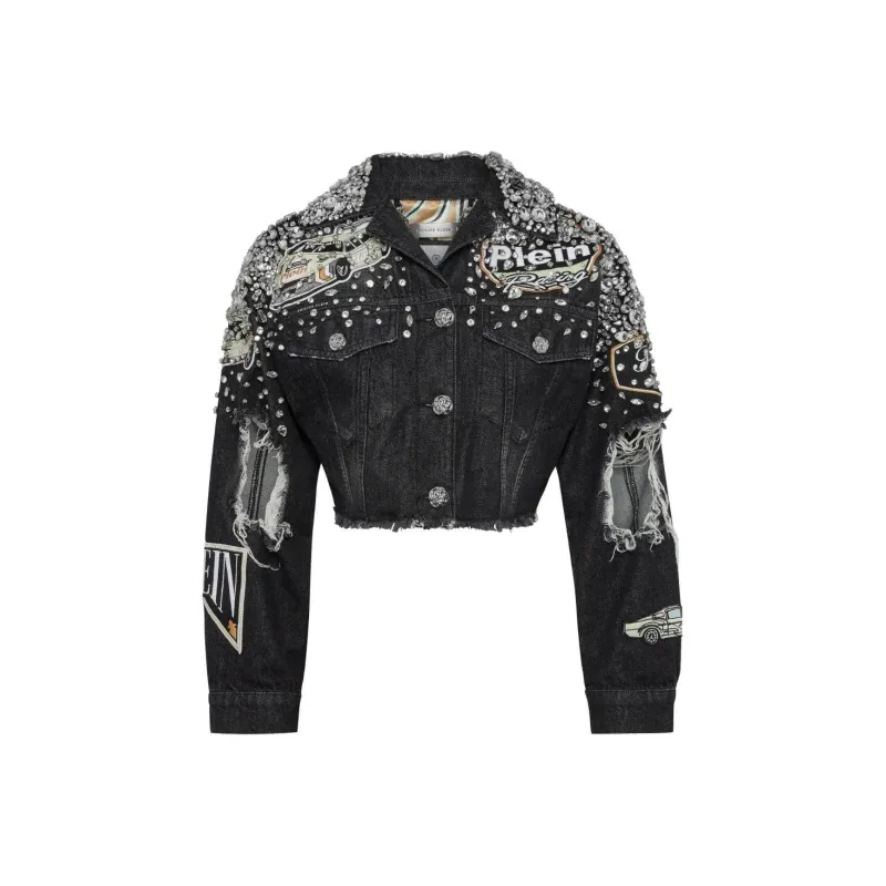 PHILIPP PLEIN Crystal embellished Denim Jacket-0