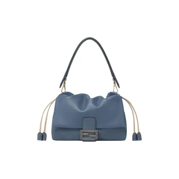 FENDI Baguette Leather Shoulder Bag Medium Size Women's Blue