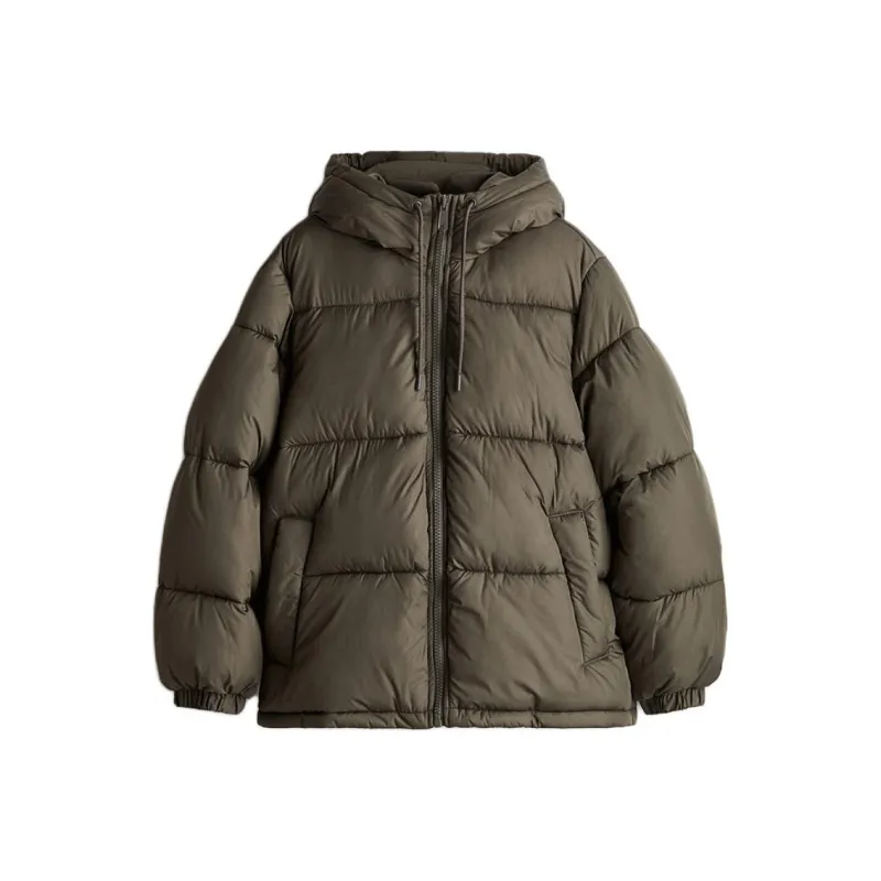 H&M Puffer Jacket Women's Dark Khaki Green-0