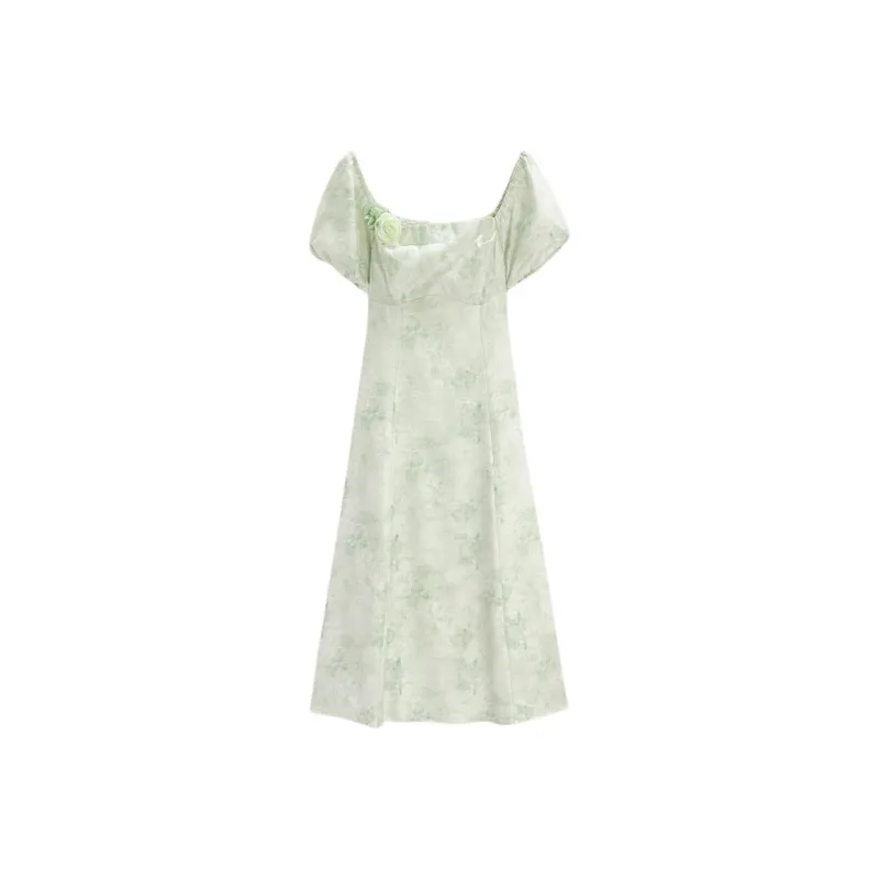 Love To Serve Short Sleeved Dress Women's Green Apricot Blossom-1