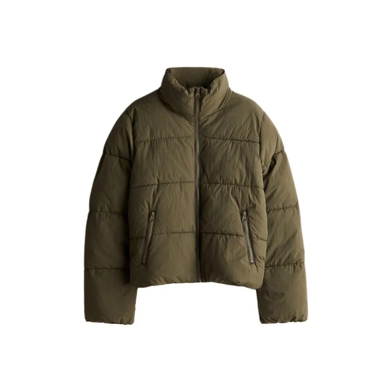 H&M Puffer Jacket Women's Dark Khaki Green-0