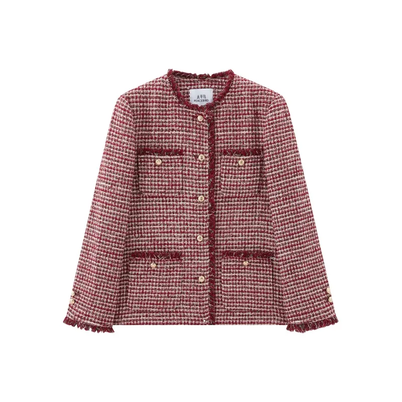 PEACEBIRD Cropped Coat Women's Dark Burgundy-0