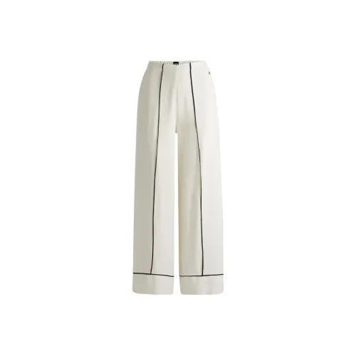 HUGO BOSS Pyjama Bottoms With Double B Monogram And Contrast Piping Casual Pants Women's White