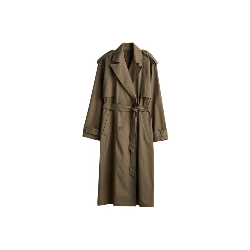 H&M Trench Coat Women's Dark Khaki Green-0