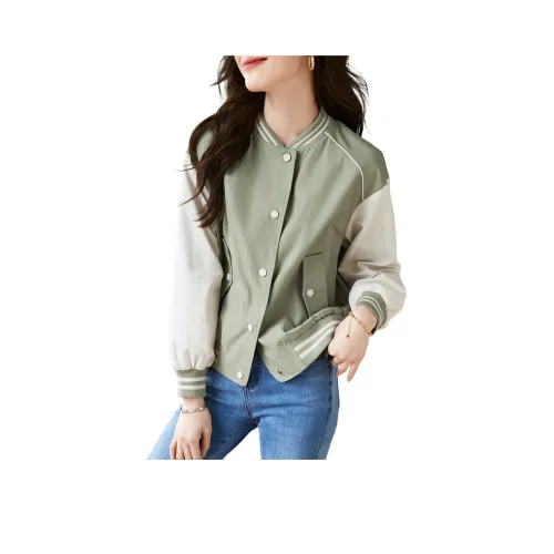 Mo Han Yi Mei Baseball Jacket Women's Green & Beige