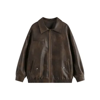 Wen Shan Leather Jacket Women's Vintage Brown