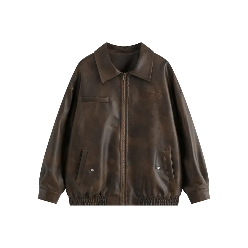 Wen Shan Leather Jacket Women's Vintage Brown-0