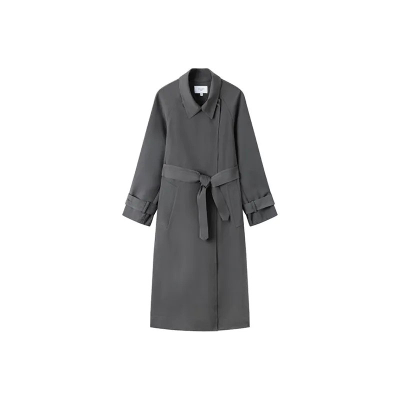 TKY SHOP Trench Coat Women's Gray-0