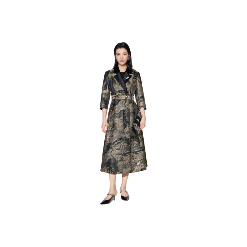BBLLUUEE Trench Coat Women's Black/Champagne Gold-0