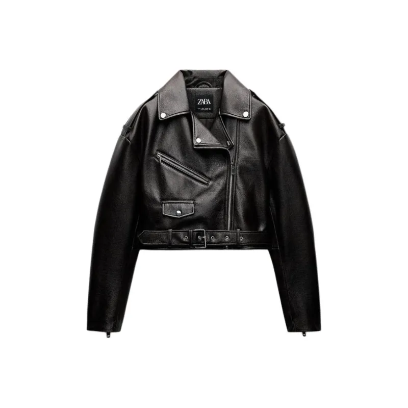 ZARA Leather Jacket Women's Dark Brown-0
