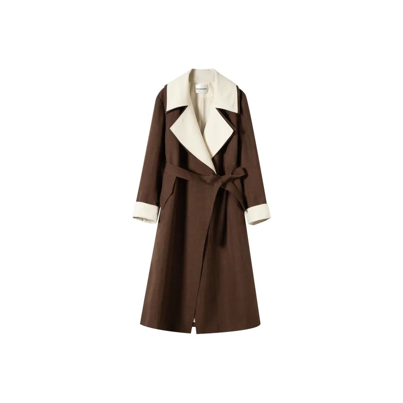 MOSIIMORII Trench Coat Women's Silk Coffee-0