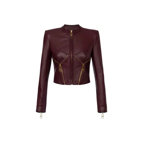 Elisabetta Franchi SS25 Leather Jacket Women's Red